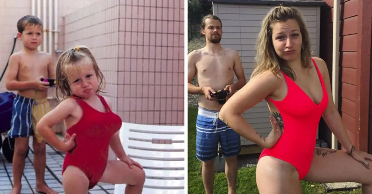 20 Imágenes de personas que recrearon años después las fotos más antiguas de su infancia